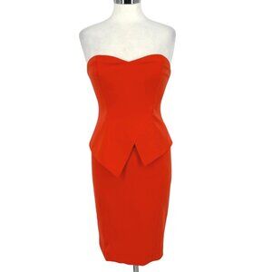 Jay Godfrey Tama Strapless Red-Orange Peplum Dress Size 4